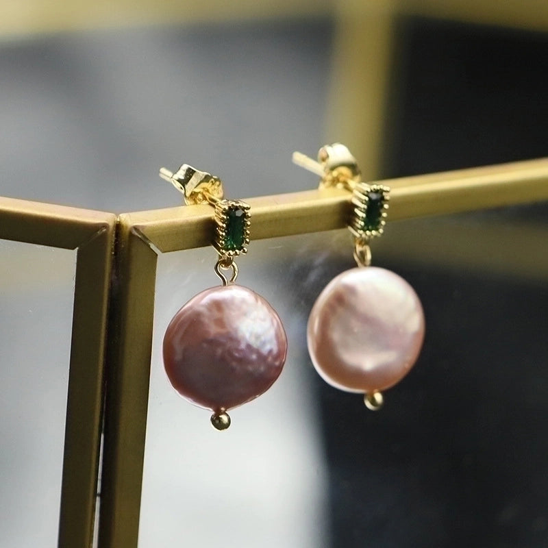 1 Pair 925 Sterling Silver Natural Stone Pearl Leaf Square Oval Earrings