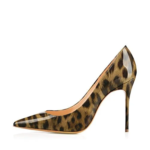 Leopard Print Patent Leather Stiletto Pumps by VDCOO Vdcoo