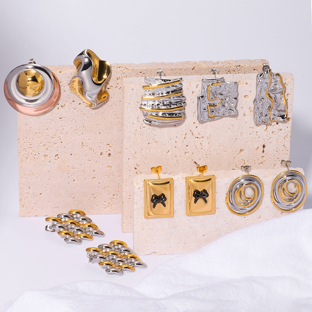 IG Style Irregular Geometric Stainless Steel Electroplating Earrings