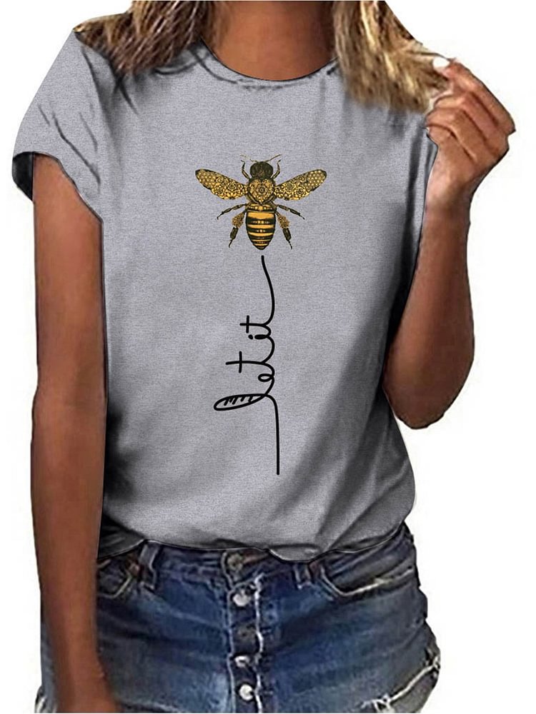 BestDealFriday Women Let it Bee Casual Round Neck Plus Size Tee Shirts Tops