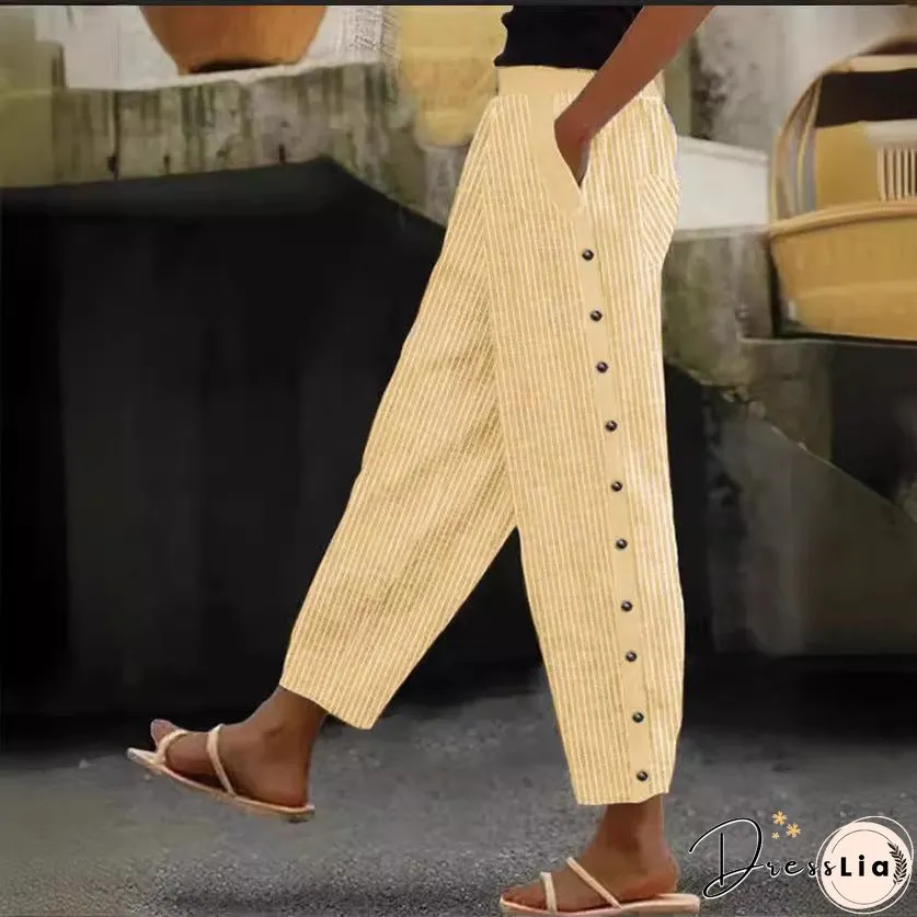 Fashionable Printed Striped Elastic Waist Cropped Pants