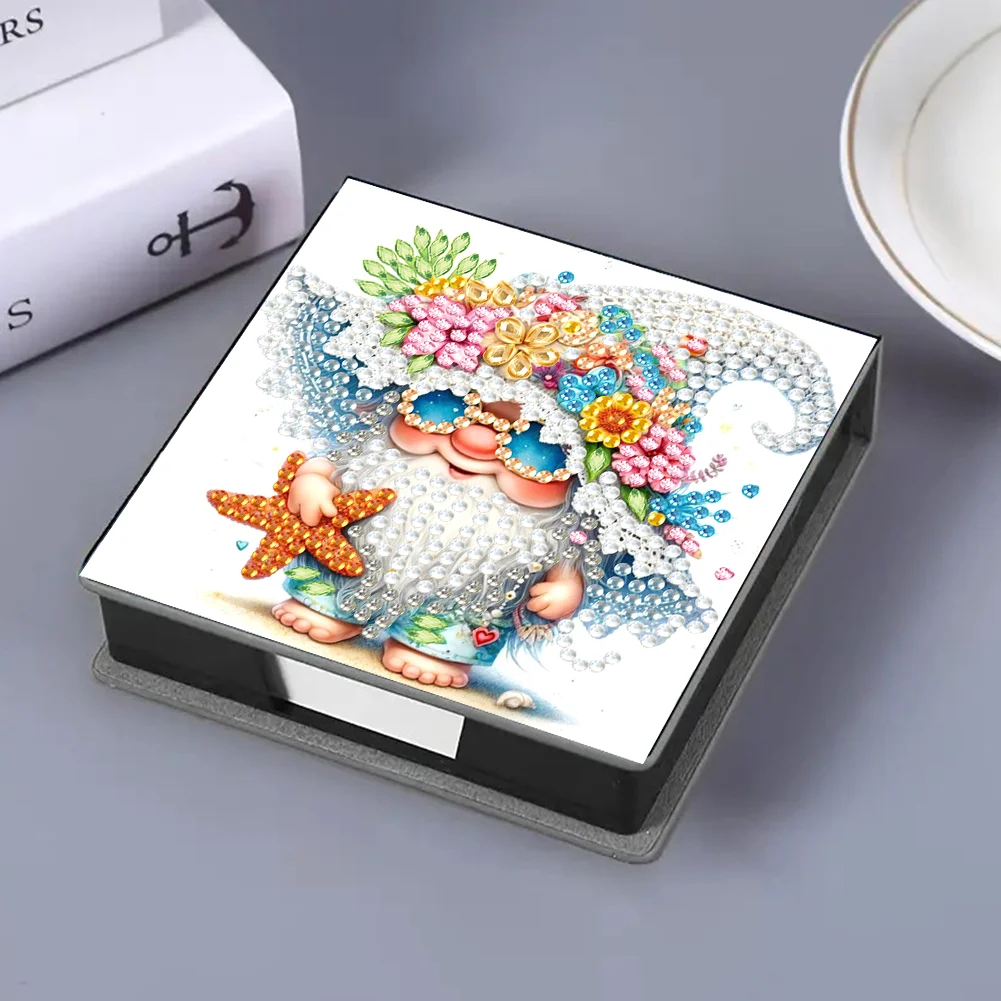 5D DIY PU Diamond Art Note Box with 160 Sheets Paper Memo Pad Holder (Gnome)