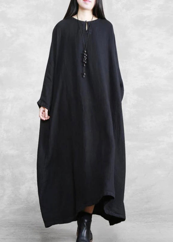VCSHOES O Neck Pockets Spring Quilting Clothes Outfits Black Long Dresses