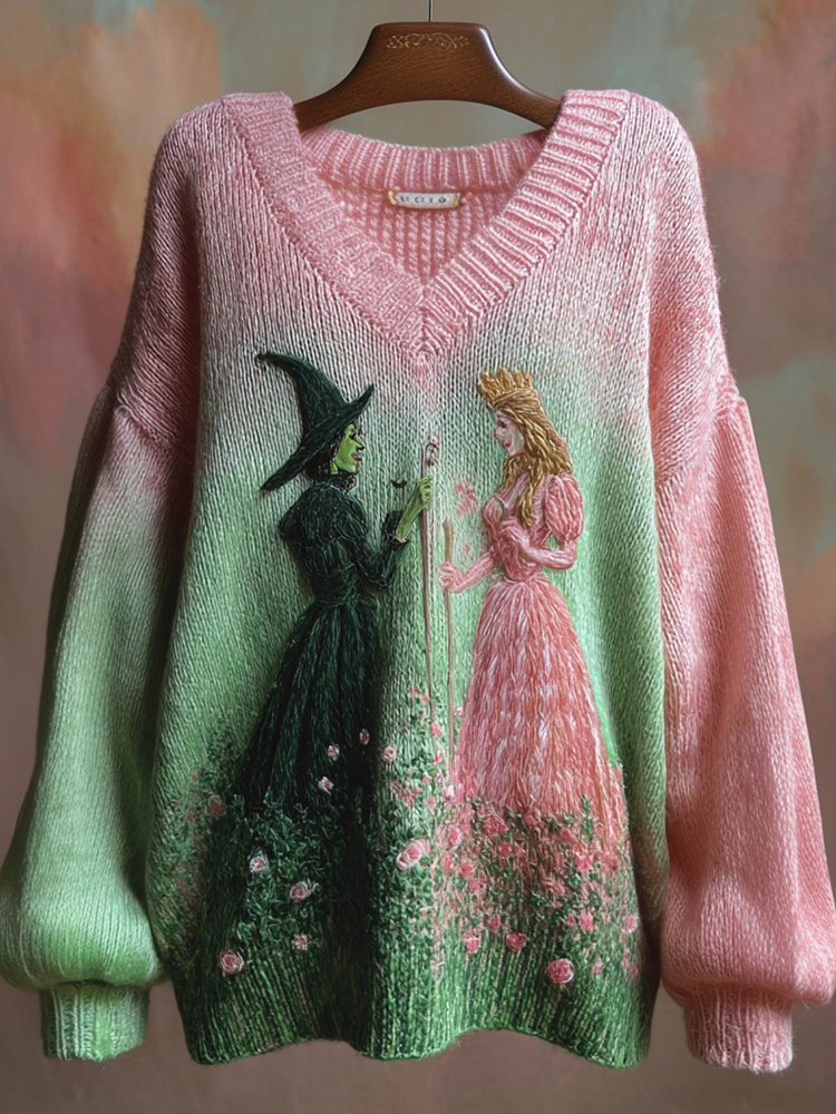 Halloween 2025 Witch & Princess Embroidered Cozy Sweater wearshes