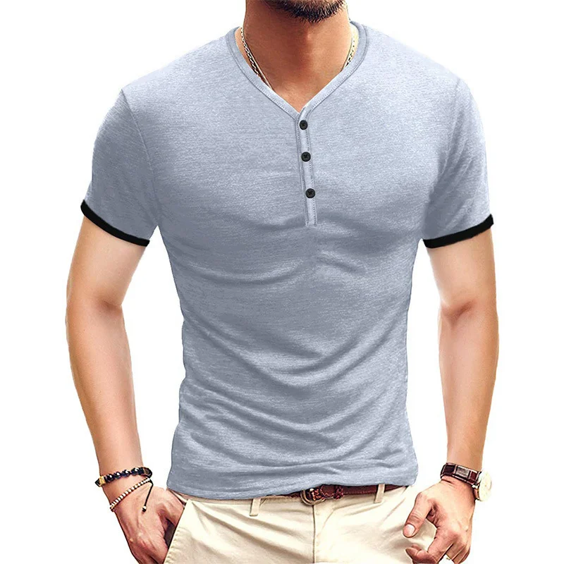 Men's Short Sleeve Henley T-shirt  Vintage Style with Green, Grey & More Colors