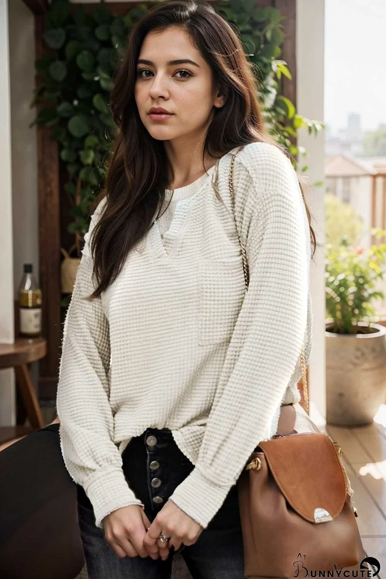 deep v neck long sleeve knitted sweater
