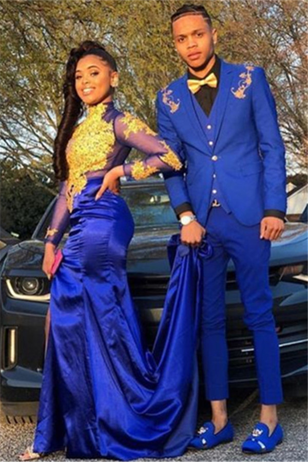 Bellasprom Three Pieces Royal Blue Three Pieces Appliques Chic Suit For Groom Bellasprom