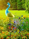 Metal Peacock Garden Ornament Lamp Waterproof LED for Courtyard Garden Path Lawn