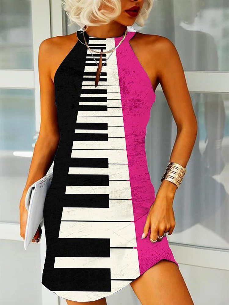 Comstylish Piano Keys Art Slim Fit Mini Dress