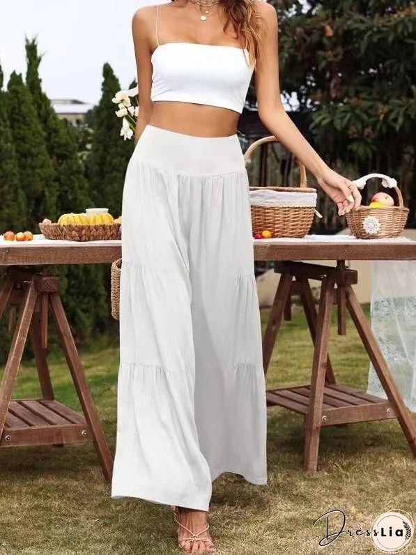 women's casual wide leg cotton and linen high waist trousers