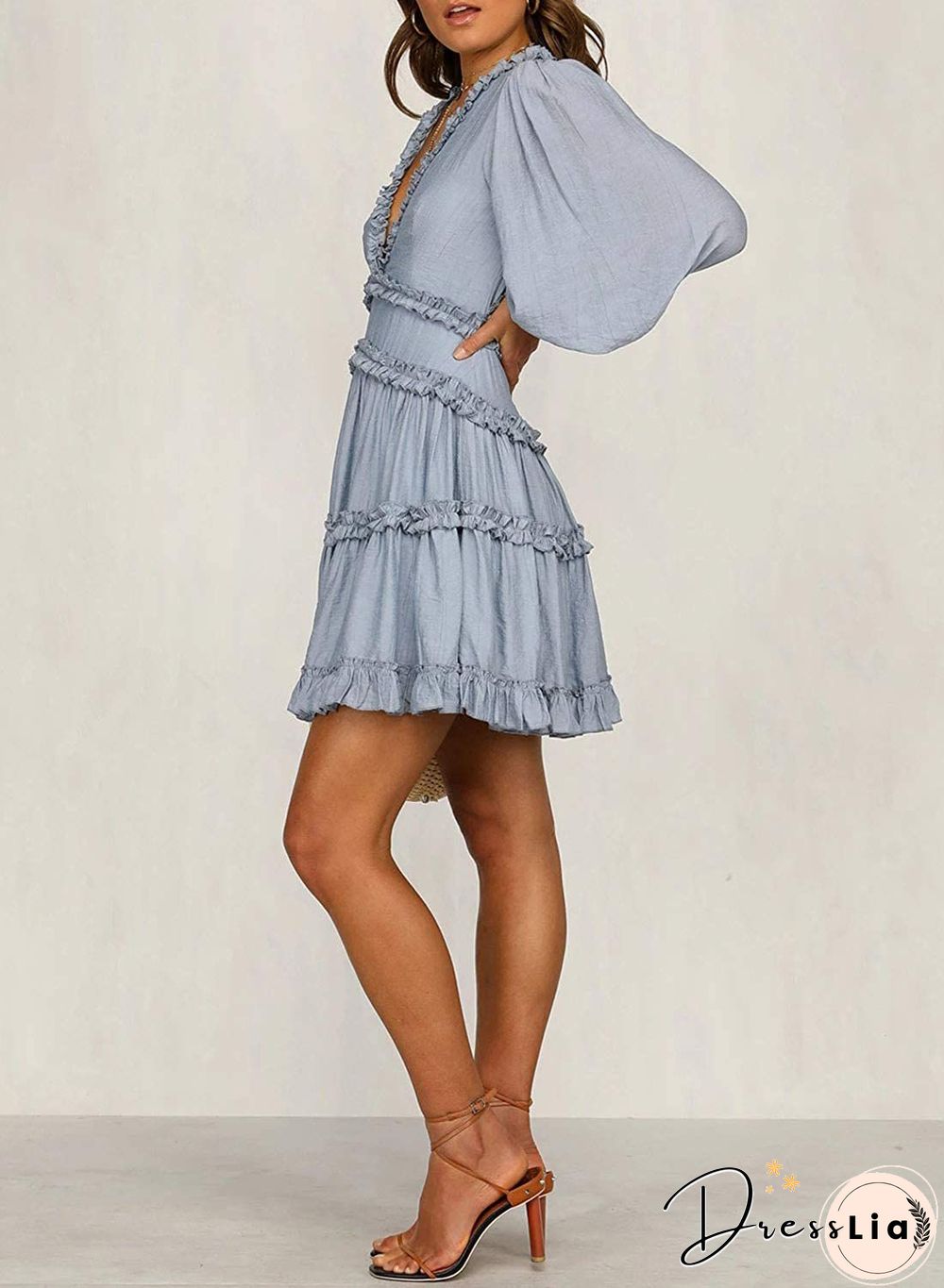 Ditsy Floral Prints Ruffle Edge Tiered Long Sleeve Boho Dress