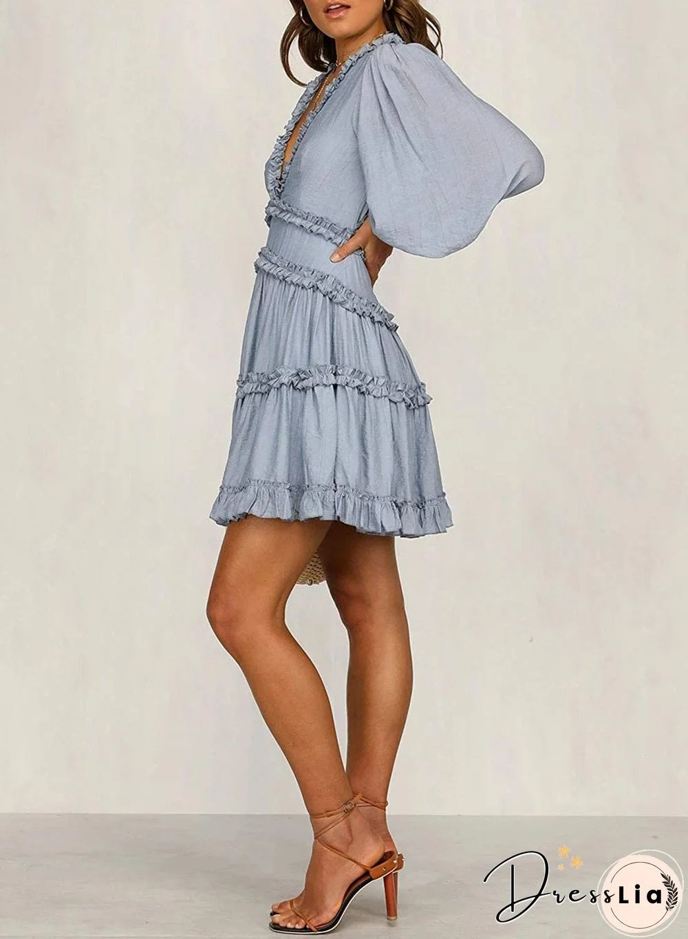 Ditsy Floral Prints Ruffle Edge Tiered Long Sleeve Boho Dress