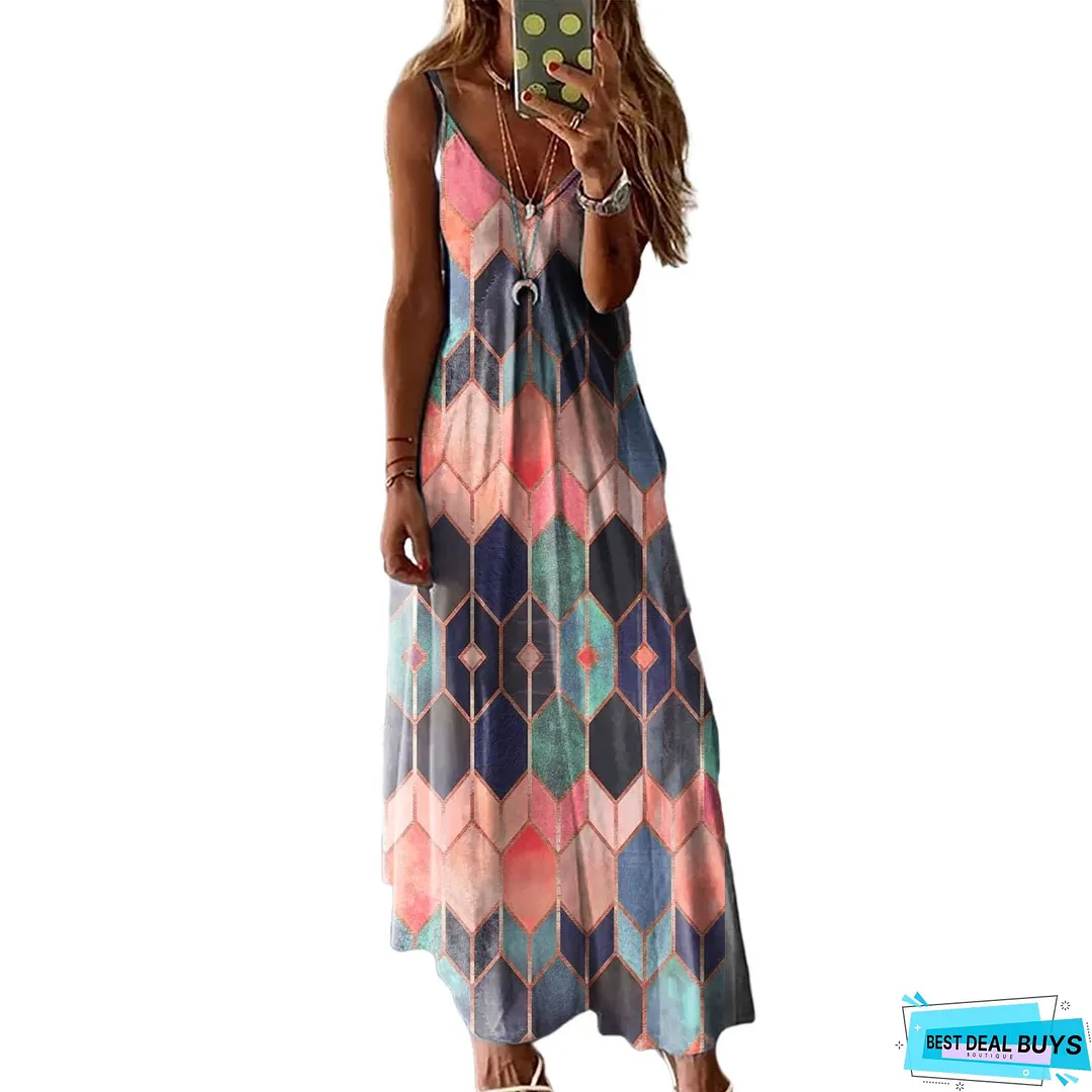 Women's Summer Casual Printed Camisole Long Dress Dresses