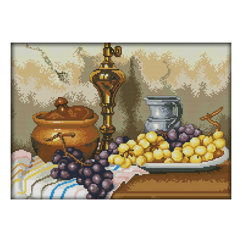 

Grapes and clay pots - 14CT Stamped Cross Stitch - 41*31cm, 501 Original