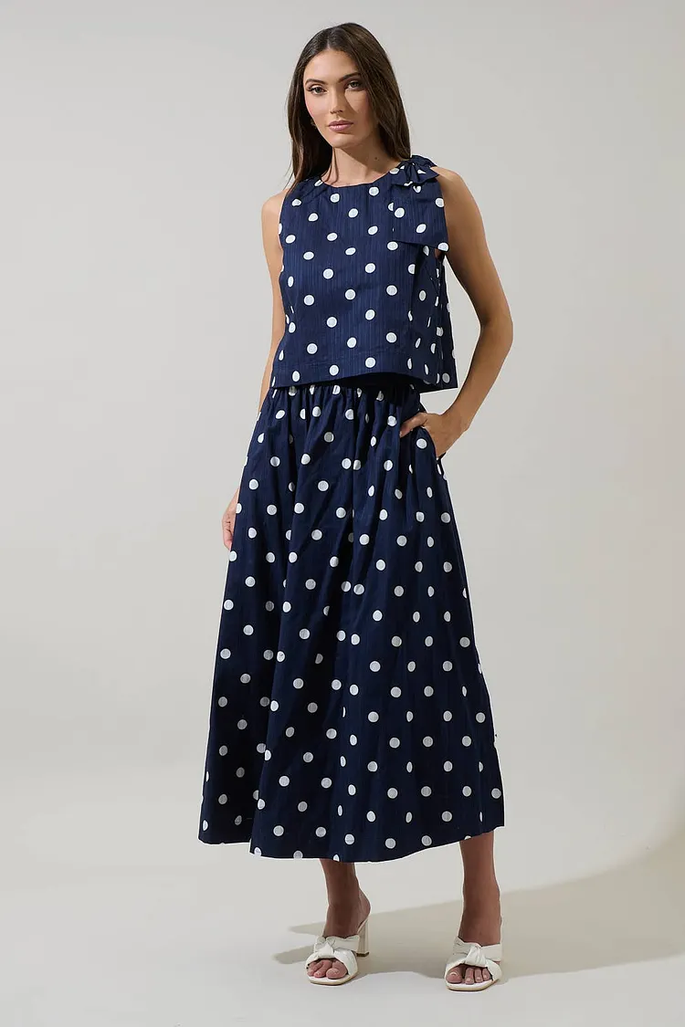 Caryn Polka Dot Sleeveless Top Skirt Set