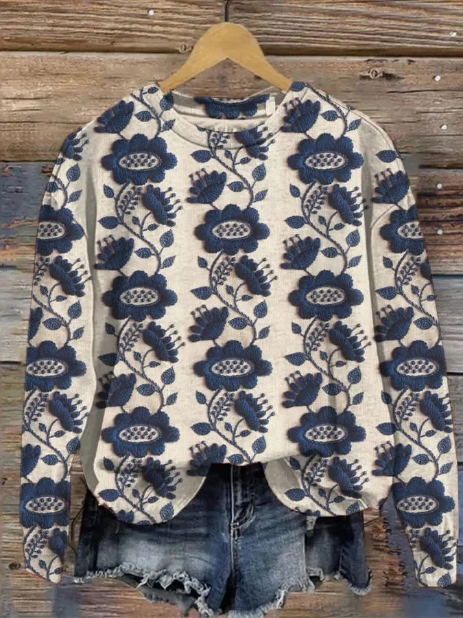 Women's Three-dimensional Floral Vine Print Sweatshirt