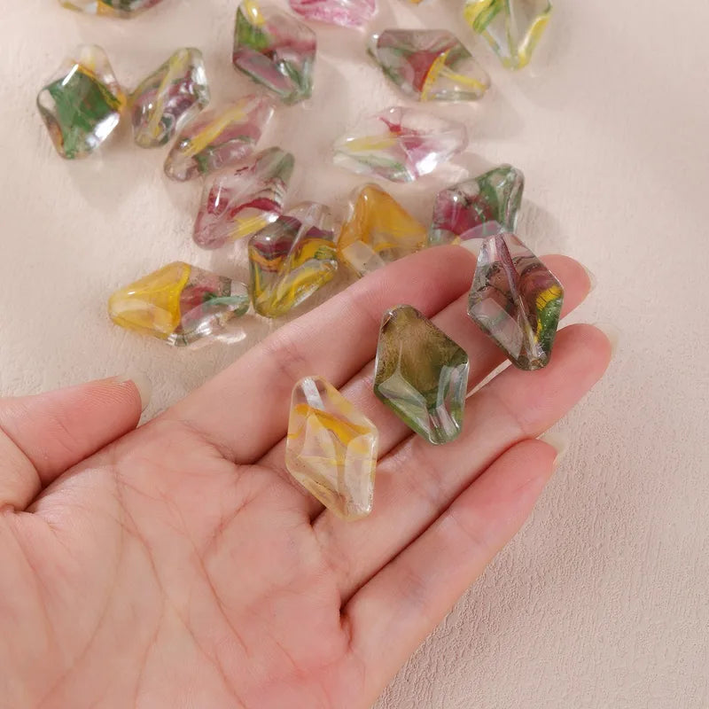 10 PCS/Package Hole 1~1.9mm Glass Round Water Droplets Rhombus Pendant Beads