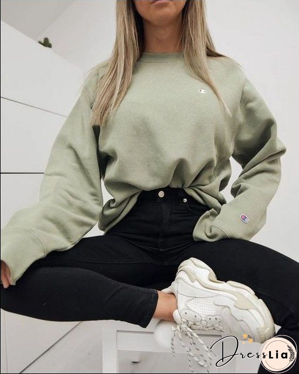 Women's Fashion Long Sleeve Pure Colour Sweater