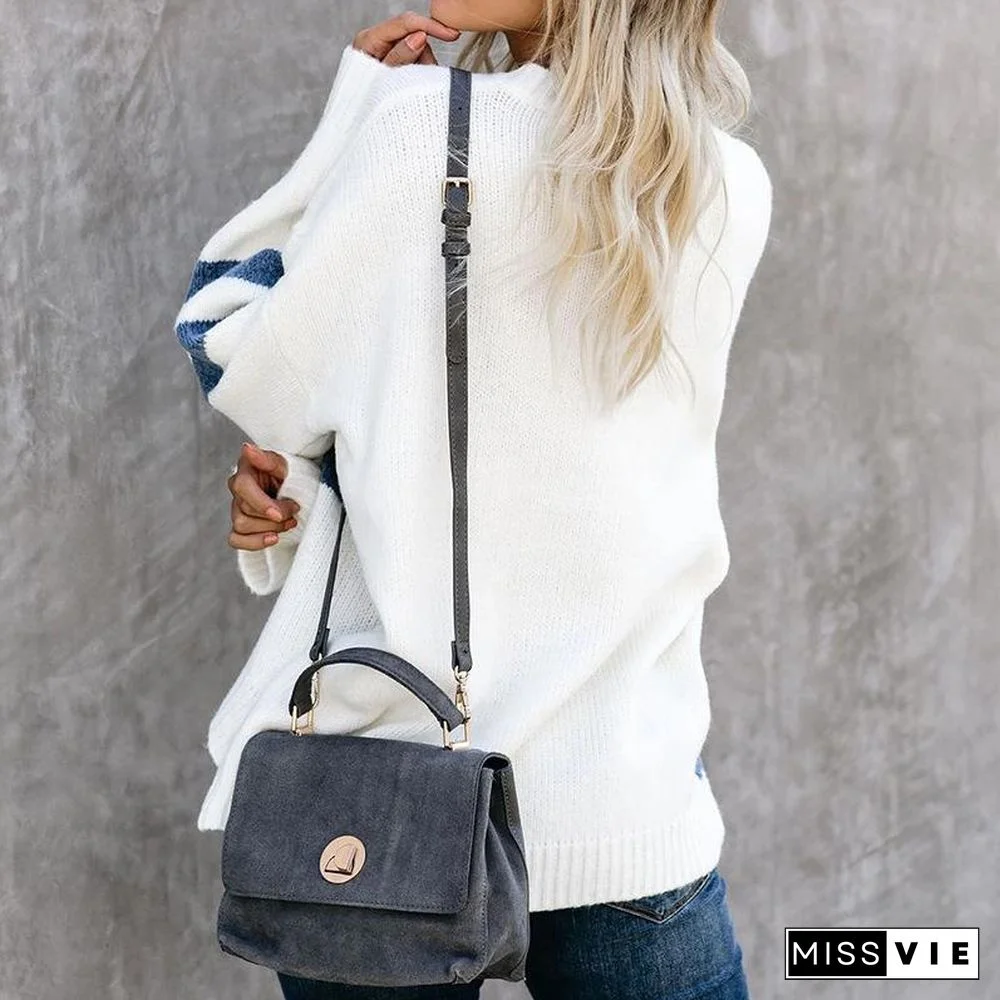 Women's Sweater Stitching Knitted Pullover  Autumn and Winter Women's Dress