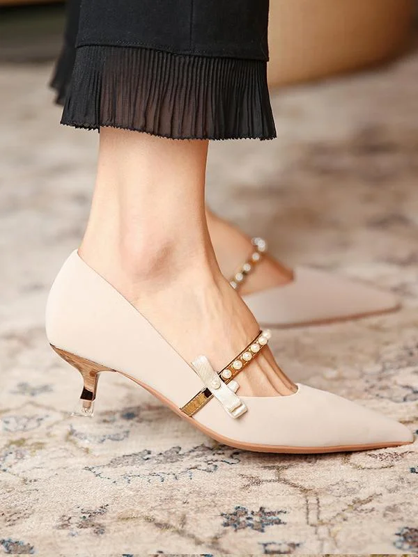 Pearl word with female pointed toe elegant bow side high heels
