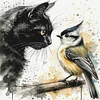Black Cat And Sparrow-11CT Stamped Cross Stitch 40*40cm/15.75*15.75in