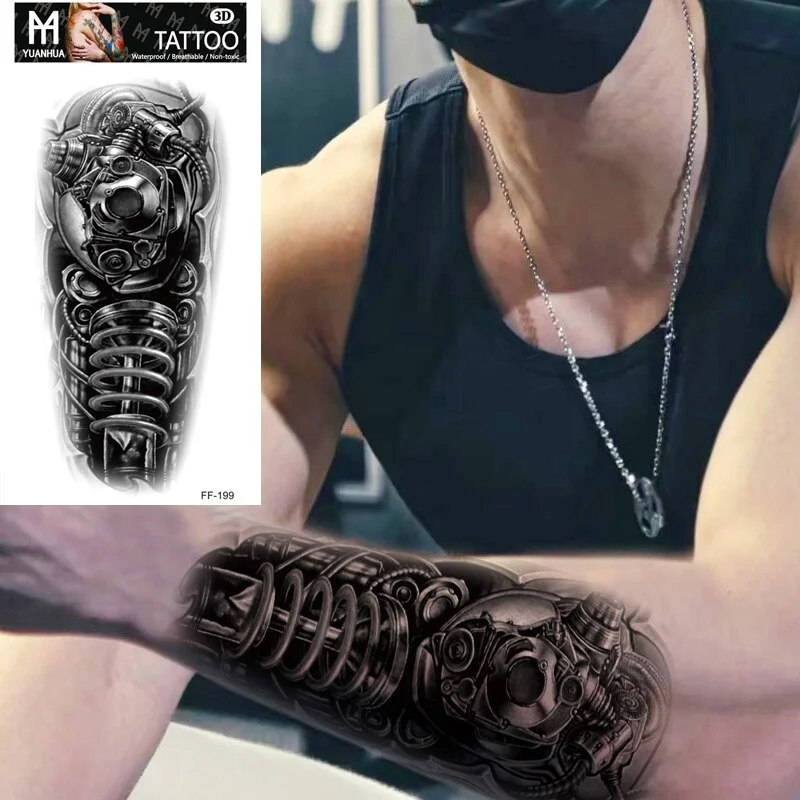 Sdrawing Forest Tattoo Sticker for Men Women Children Tiger Wolf Death Skull Temporary Tattoo Fake Henna Skeleton King Animal Tatoo