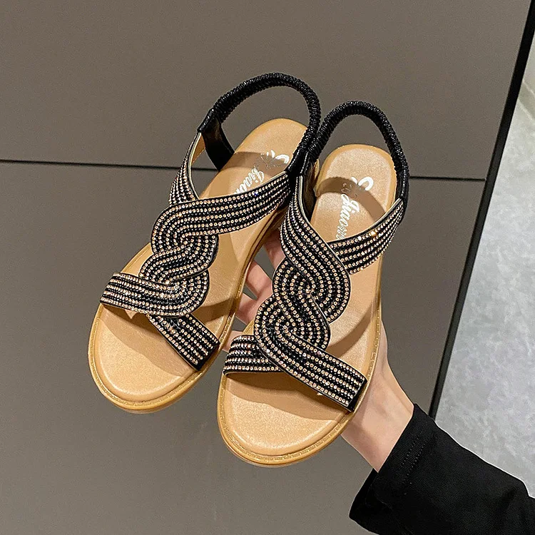 Rhinestone Fashionable Wedge Sandals shopify Stunahome.com