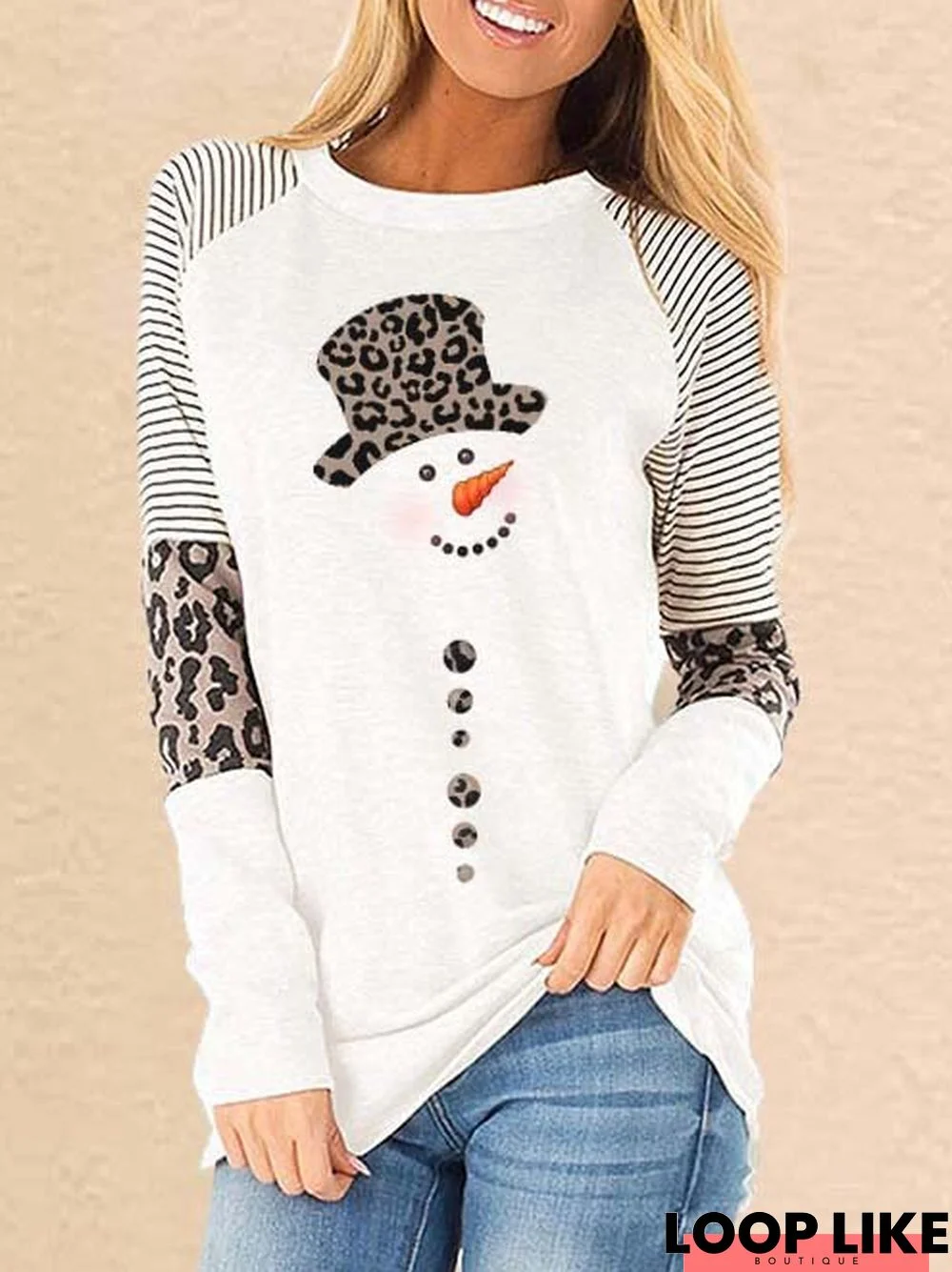 Ladies Leopard Print Snowman Top Women