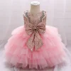 Kid Baby Girl Golden Bow Princess Baptism Dress