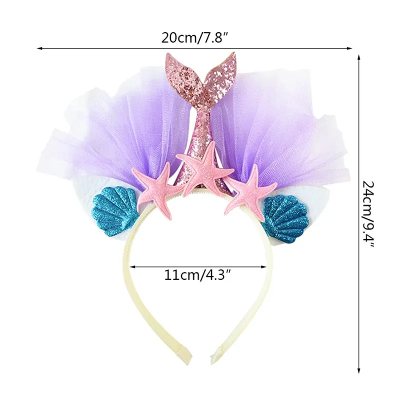 1Pc Sequin Mermaid Headband Baby Girls Hair Accessories Handmade Rainbow Kids Hairband Little Mermaid Party Supplies Headdress