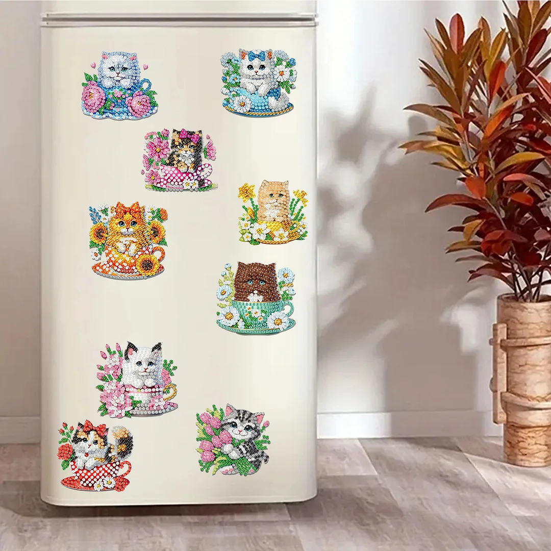 20Pcs Cat DIY Diamond Painting Magnets Kits for Beginners Adults DIY Crafts
