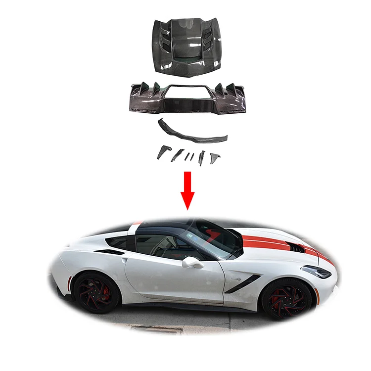 Carbon fiber front rear bumper lip wide bodykit Rear Diffuser side skirts Wing spoiler for chevrolet corvette c7 body kit ITN Auto