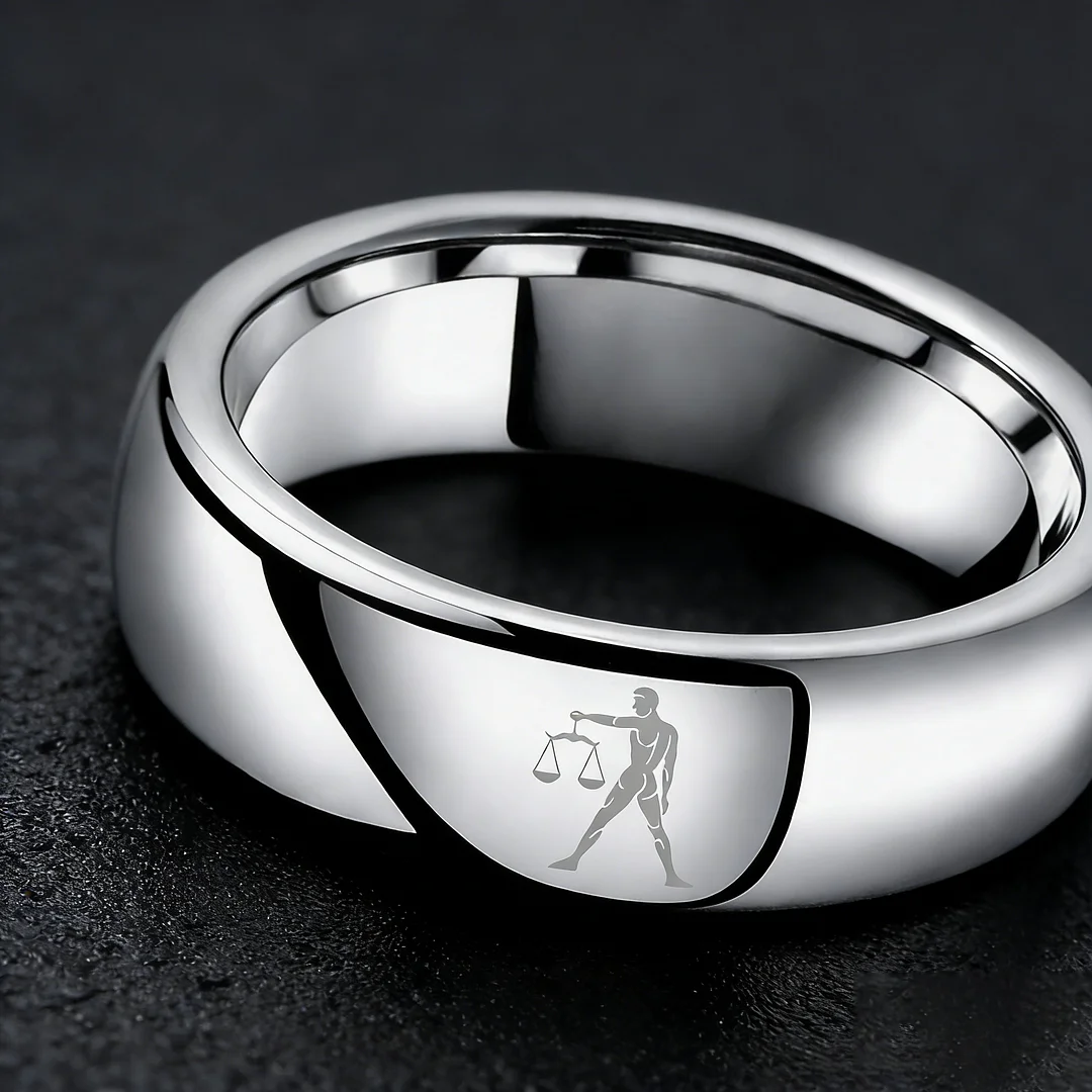 Sliver Libra Couples Dome Tungsten Carbide Rings Prints Laser Design Domed Top Tungsten Wedding Bands 4MM 6MM 8MM Width