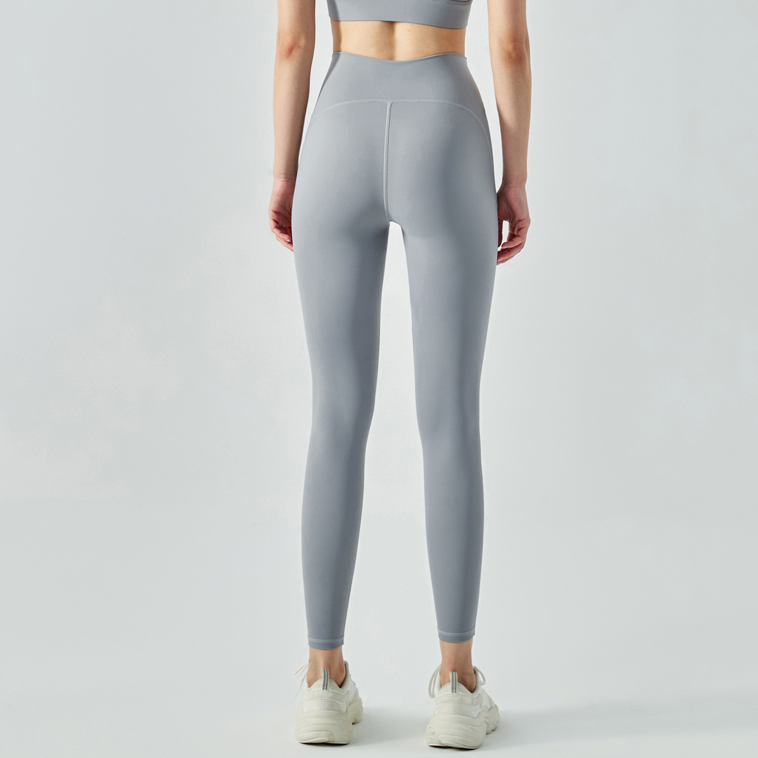 Hergymclothing Rhino Gray women's high rise traceless naked feeling tummy control slimming waist nylon gym capri leggings online shopping