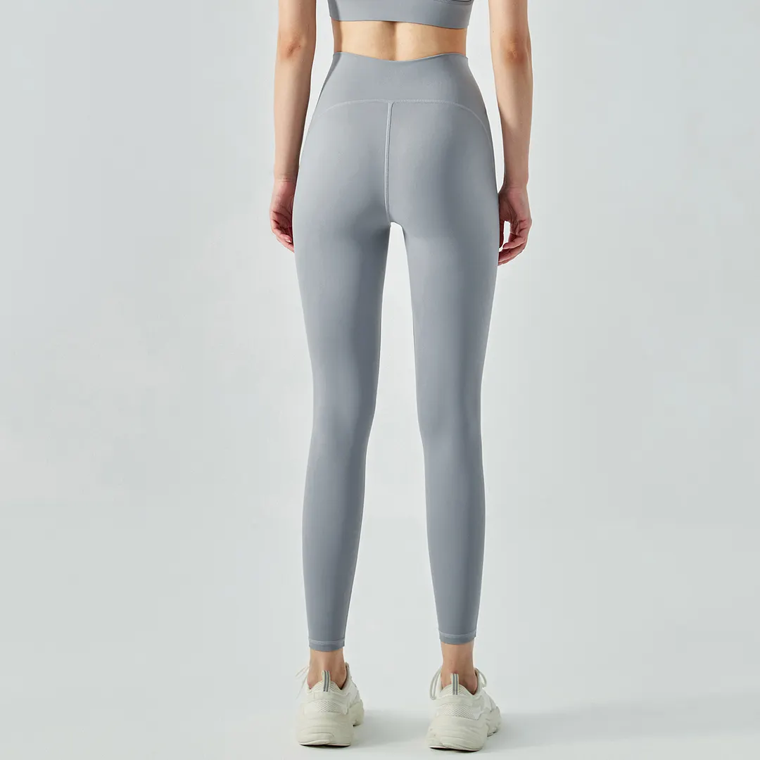 Hergymclothing Rhino Gray women's high rise traceless naked feeling tummy control slimming waist nylon gym capri leggings online shopping