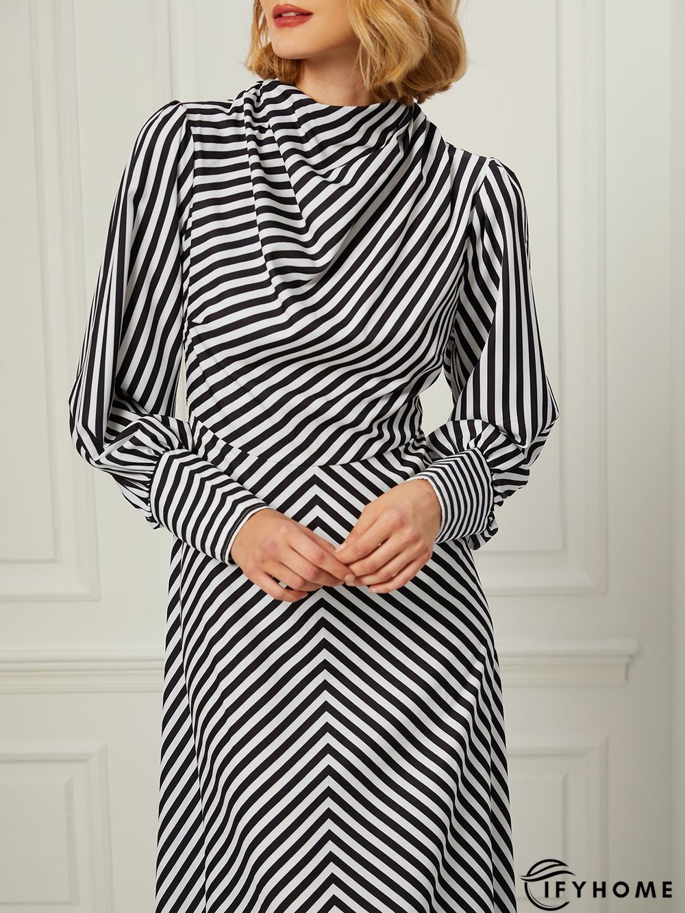 Fall A-Line Long Sleeve Stand Collar Lady Evening Dresses | IFYHOME