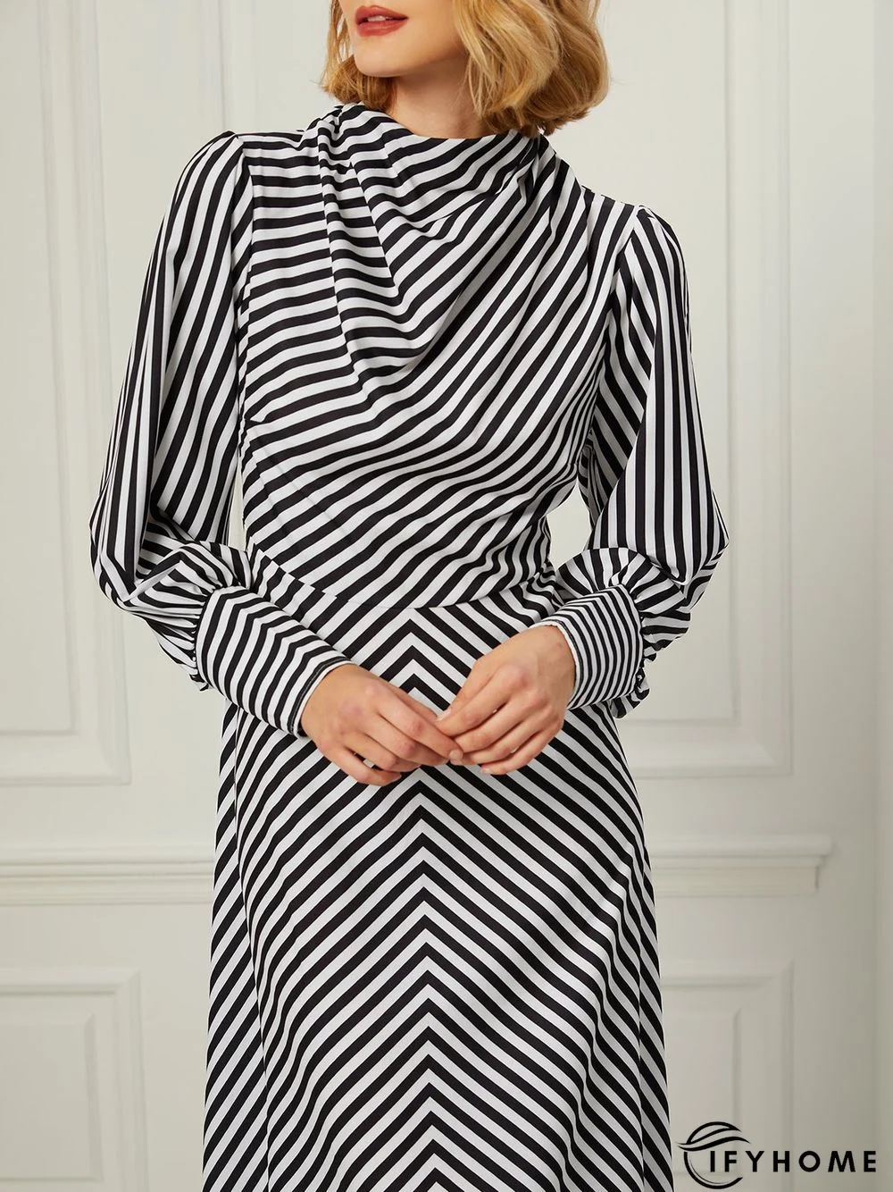 Fall A-Line Long Sleeve Stand Collar Lady Evening Dresses | IFYHOME