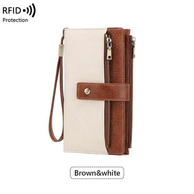 RFID-Blocking Vintage Two-Tone Leather Wristlet Wallet + 50% OFF