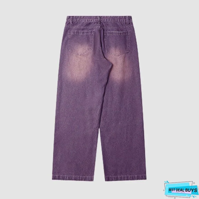 Macaron Inspired Washed Wide Leg Jeans