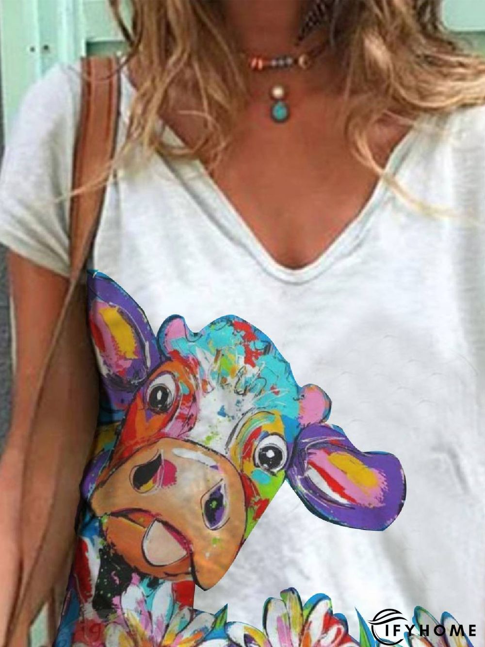 White Short Sleeve Floral-Print Cotton-Blend T-shirt | IFYHOME