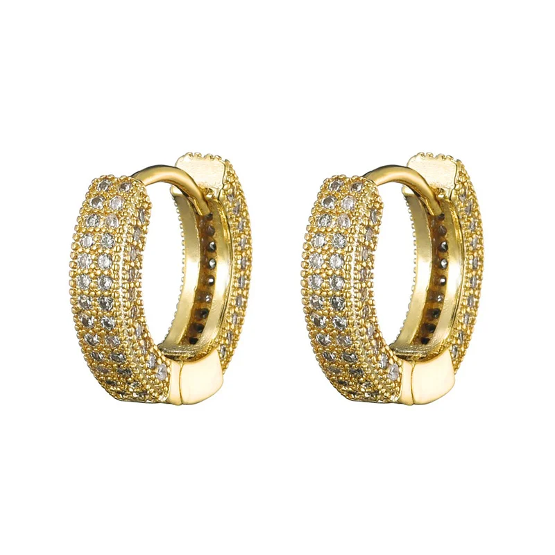 Iced Out Circle Hoop Men Earrings-VESSFUL