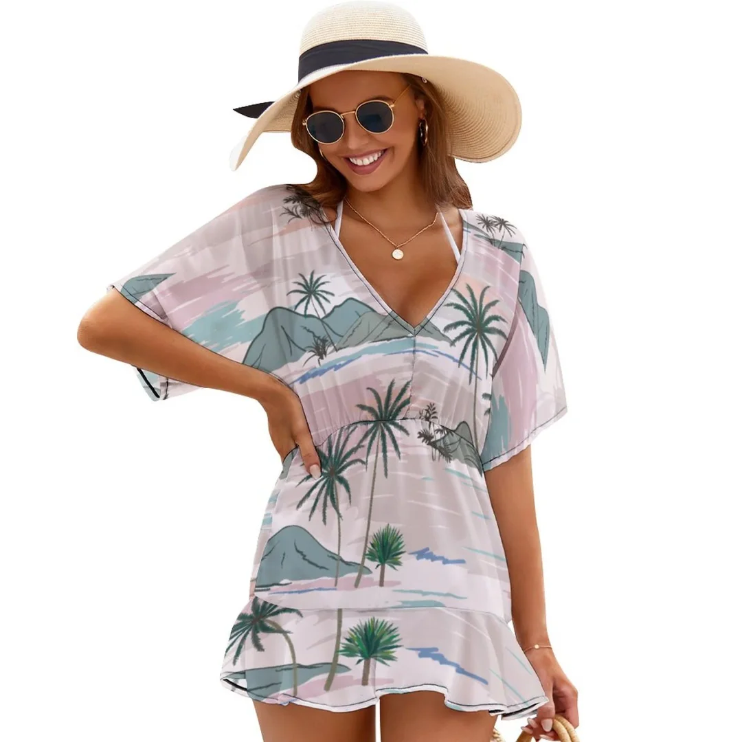 Nature Island Summer Beach Chiffon Mini Cover Up Dress