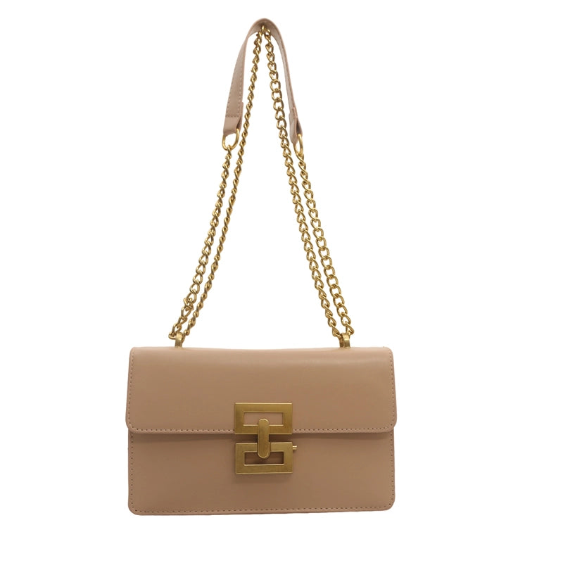 Women’s Small Pu Leather Solid Color Elegant Square Lock Clasp Crossbody Bag