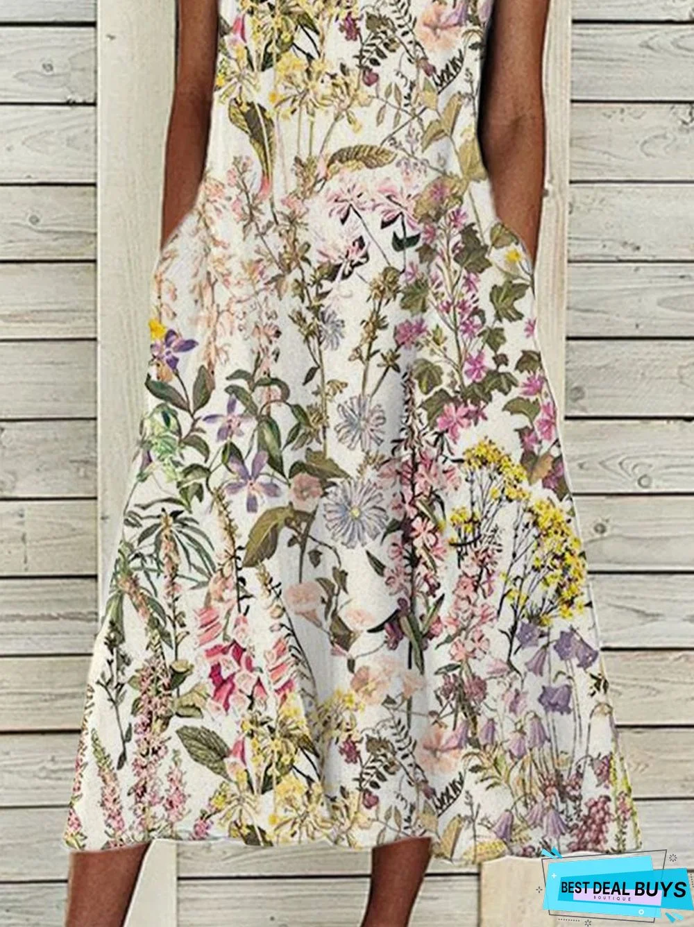 Short Sleeve Plants Statement Polyester Cotton Dresses