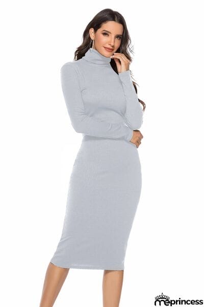 Ribbed Turtleneck Long Sleeve Dress