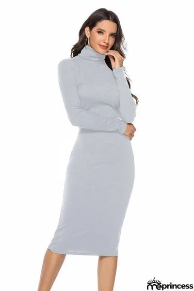Ribbed Turtleneck Long Sleeve Dress