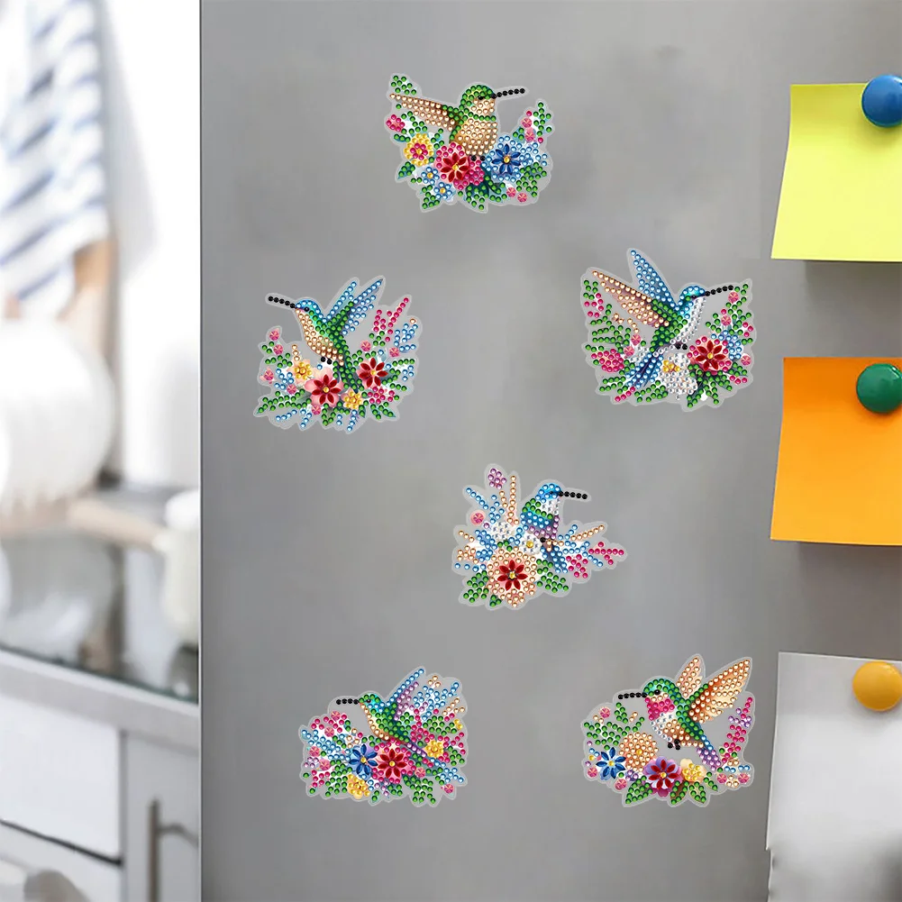  6 Pcs Hummingbird Diamond Painting Cartoon Fridge Magnetic Stickers