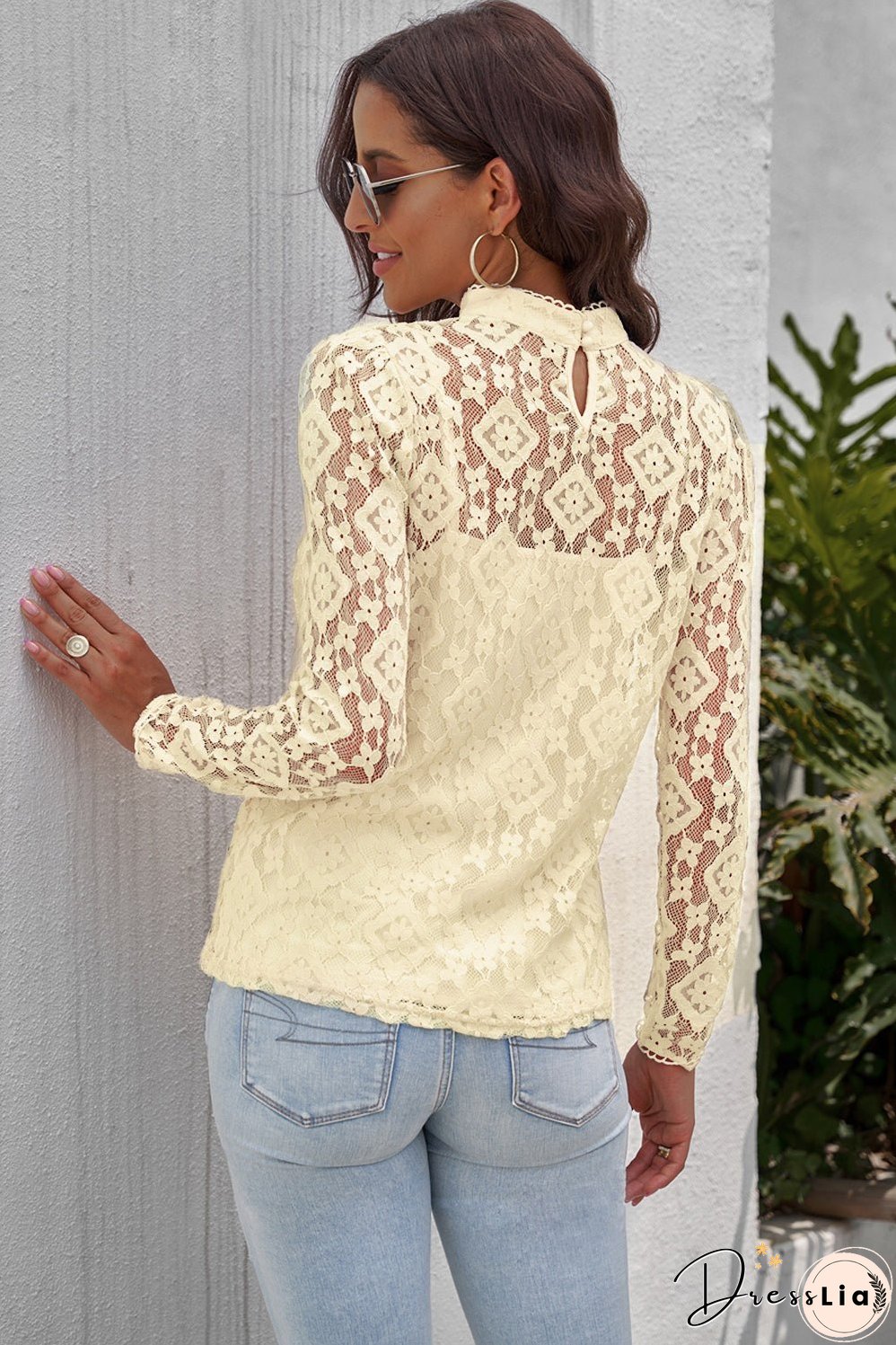 Mock Neck Long Sleeve Lace Top