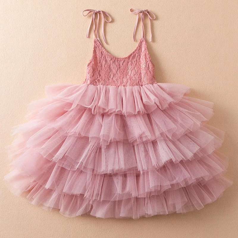 Girls Summer Dresses For Kids Sling Lace Tulle Tutu Birthday Clothes Baby Elegant Dress Wedding Party Children Princess Costume