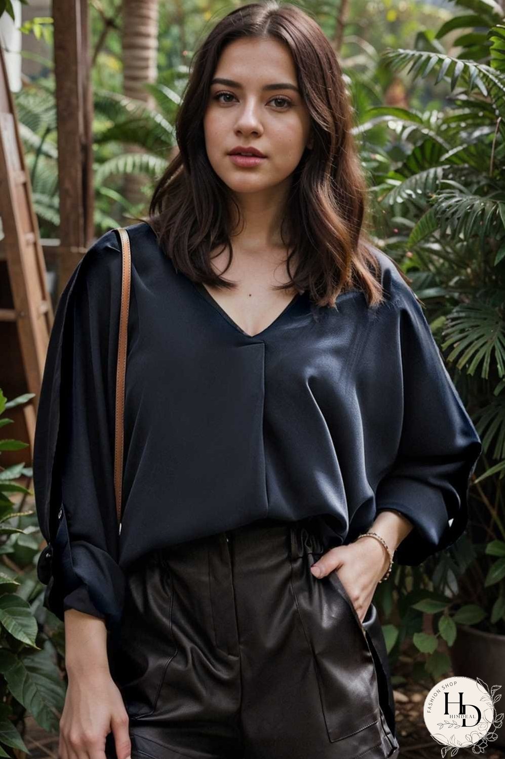 v neck long sleeved chiffon solid blouse drop shoulder closed shirt